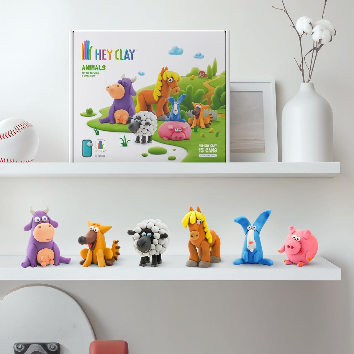 Hey Clay - CONSTRUCTION VEHICLES Colourful modelling air-dry clay, 12 cans with fun interactive app for kids 3 years +