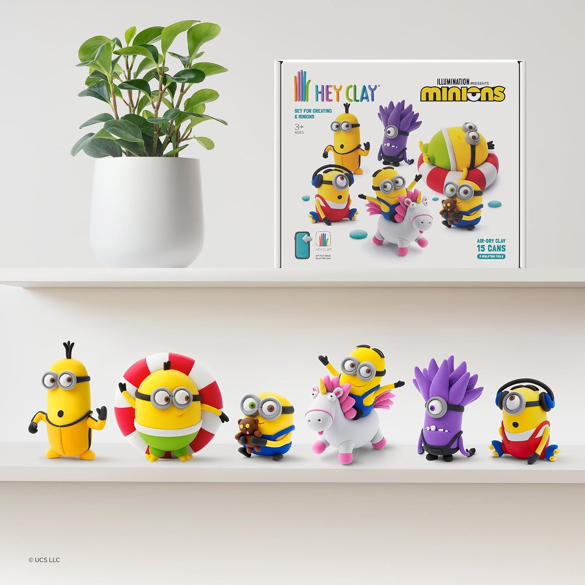 Hey Clay - Minions Stuart Colourful modelling air-dry clay, 5 cans with fun interactive app for kids 3 years +