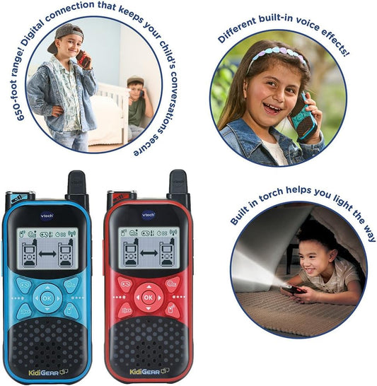 VTech KidiGear Walkie Talkies Explorer – Kids' indoor and Outdoor Walkie Talkies with Secure Digital Connection, Torch, Voice Effects, Animations & Games | Toy for Ages 5–7+