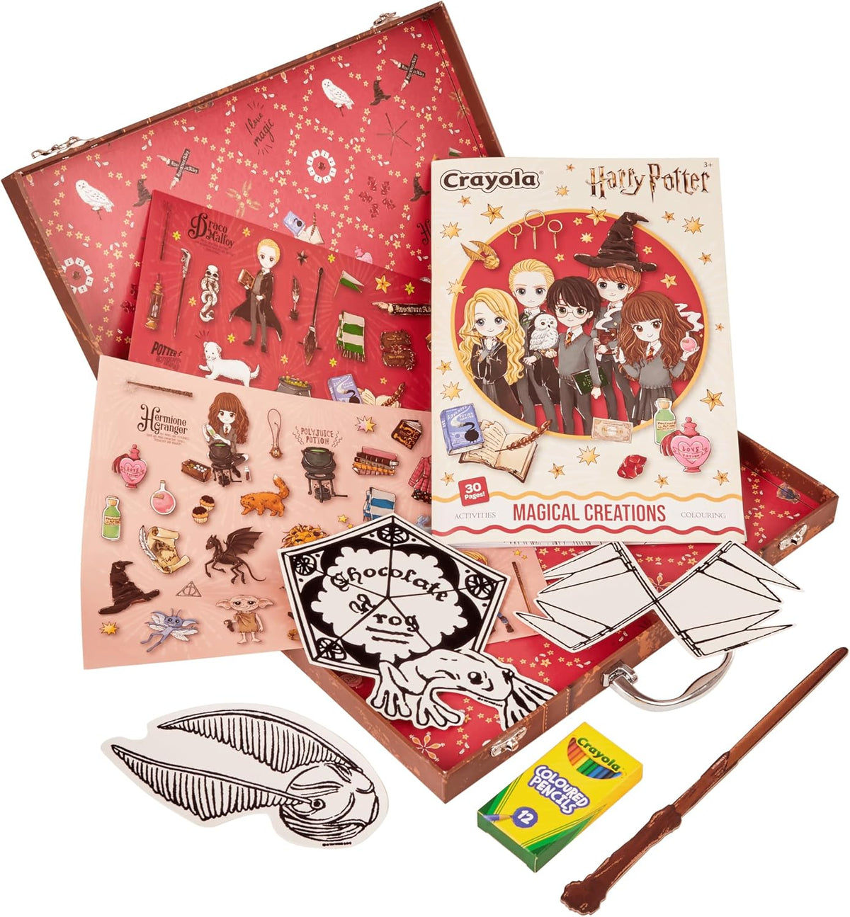 CRAYOLA - Harry Potter Magic Briefcase Creative Set with 30 Activity Sheets, Velvet Art, Stickers, Mini Pencils and Magic Wand, for Children from 3 Years