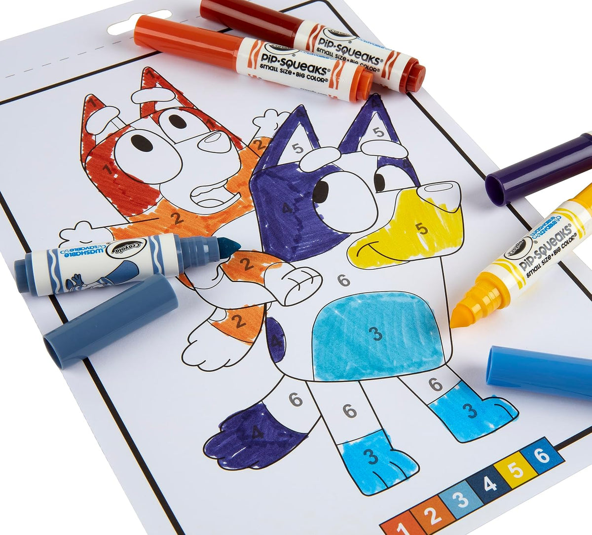 Crayola - Colour by Numbers - Bluey (Includes 16 Colouring Pages and 6 Mini-Markers) | Early Years Educational Colouring Fun | For Ages 3+