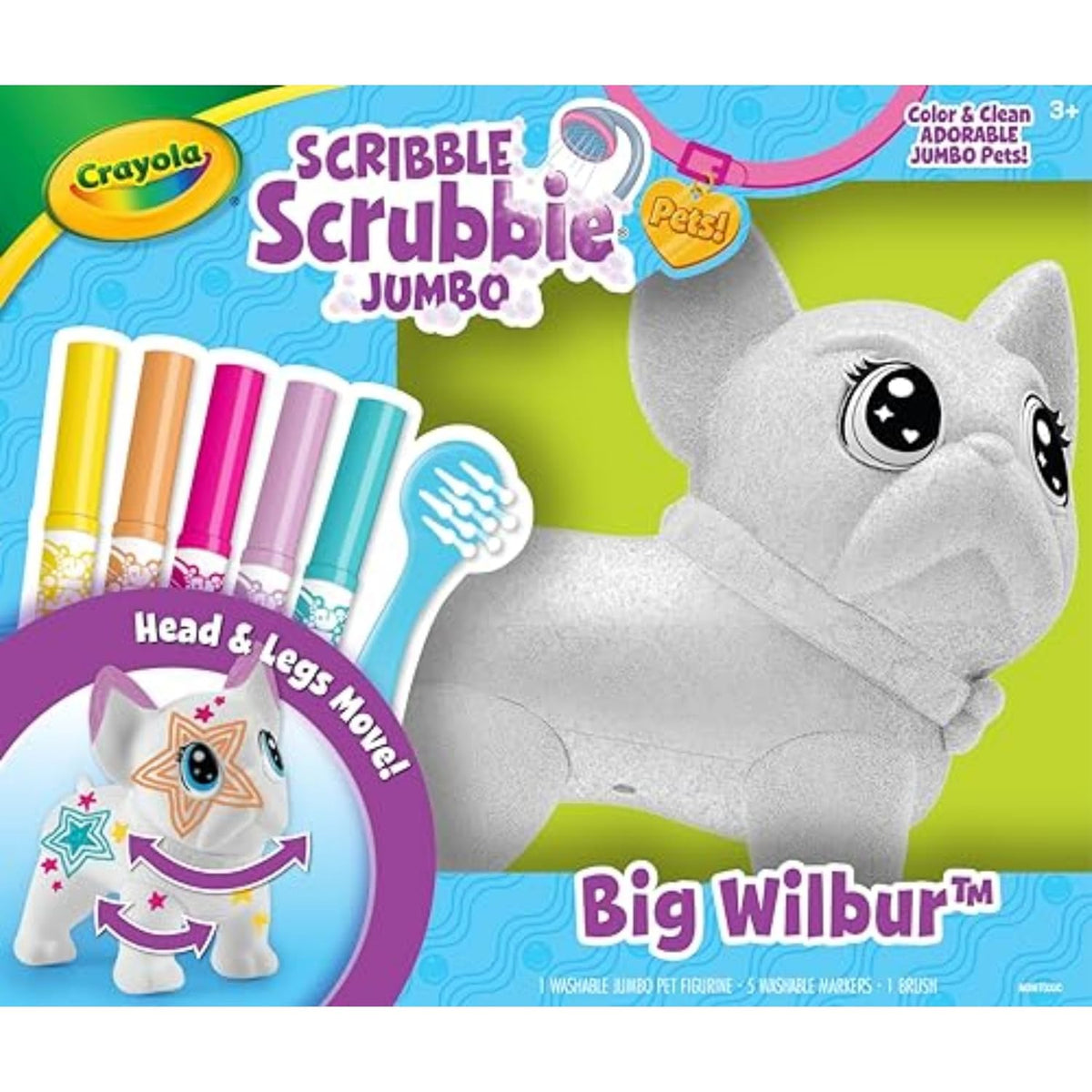 Crayola Scribble Scrubbie Jumbo Pet – Big Wilbur the French Bulldog, Washable Coloring Toy for Kids, Ages 3+