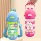 Stainless Steel Kids Puzzle Swirl Water Bottle with Straw & Strap Double Wall Vacuum Insulated Educational, Fun and Learning Water Bottle for Kids, Girls and Boys Leak Proof 430ml (Blue)