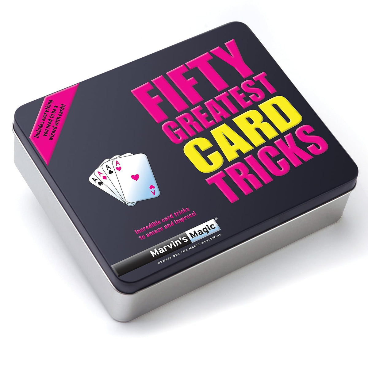 Marvin’s Magic Fifty Greatest Card Tricks Gift Tin – Magic Playing Cards Set with 50 Tricks, Special Props & Instruction Booklet for Kids 8+ & Adults