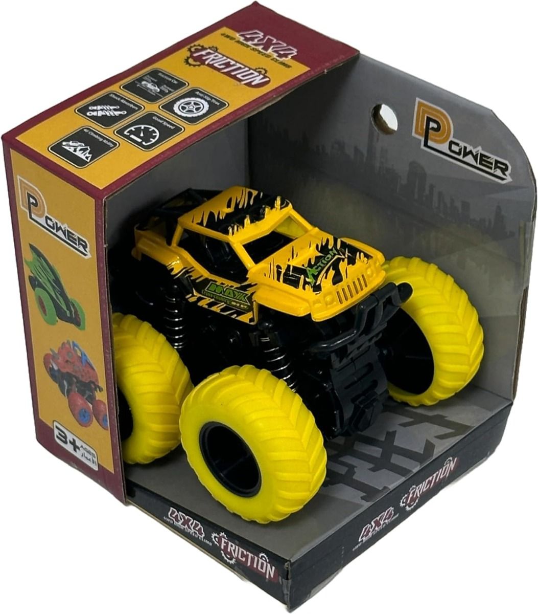 D-Power - Friction Powered Monster Truck Toys - Yellow | 360° Stunt Flipping, No Batteries, Perfect Kids Gift |3+