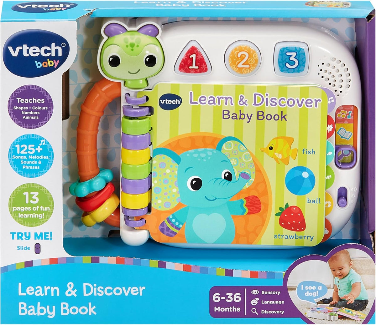 Vtech - Learn & Discovery Baby Book - Multicolour  | Travel Book, easy-to-turn, wipe-clean pages & 3 play modes | suitable ages 6 m + up