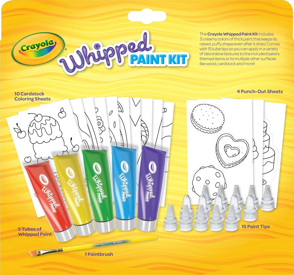 Crayola - Whipped Paint Kit, 15 Changeable Pints tips, 3 Unique Style ( Multicolour) 5+| LESS-MESS PAINTING | 3D ART | GIFT FOR BOYS & GIRLS Ages 5+