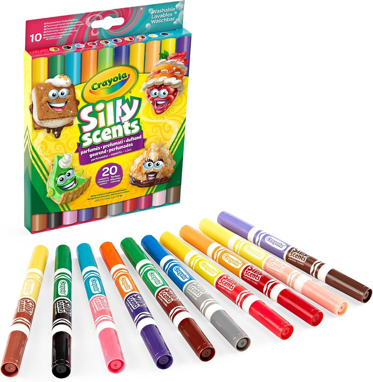 Crayola Silly Scents Scented Markers – Pack of 10 Double-Tip Washable Pens with 20 Colours & Fragrances | Maxi Felt Tips for Kids Drawing, School & Creative Fun Ages 3+
