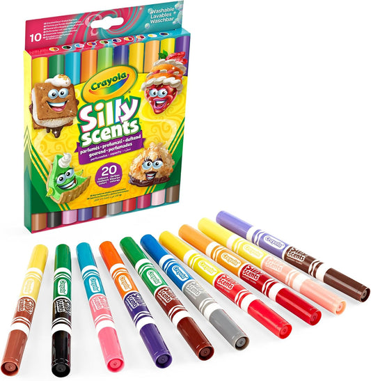 Crayola Silly Scents Scented Markers – Pack of 10 Double-Tip Washable Pens with 20 Colours & Fragrances | Maxi Felt Tips for Kids Drawing, School & Creative Fun Ages 3+