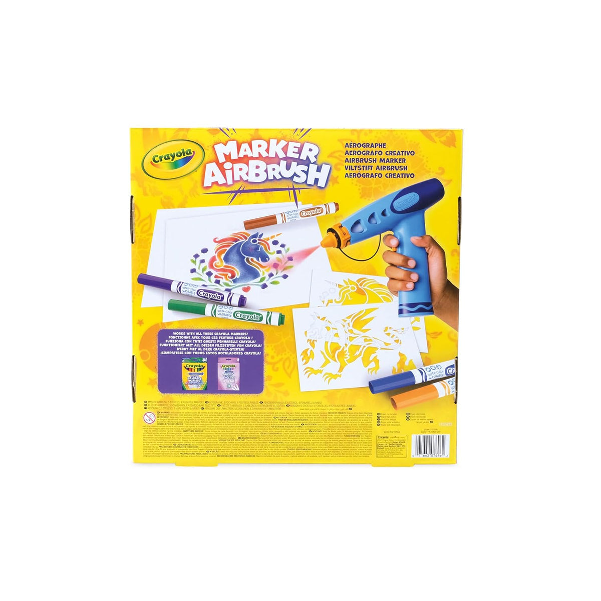 Crayola Marker Airbrush - Creative Airbrush for Kids with 8 Washable Felt Tip Pens and 5 Stencils, Educational Toy for Artistic Activities, Ages 6 Years
