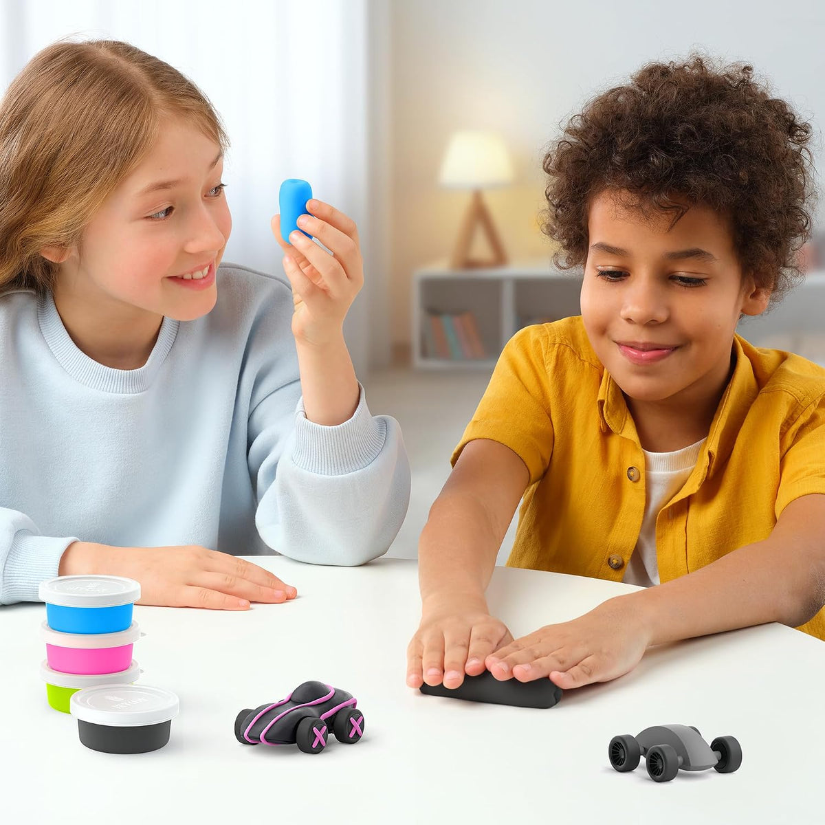 Hey Clay - Cyber Cars PINK CYBER CAR Colourful modelling air-dry clay, 2 cans with fun interactive app for kids 3 years +
