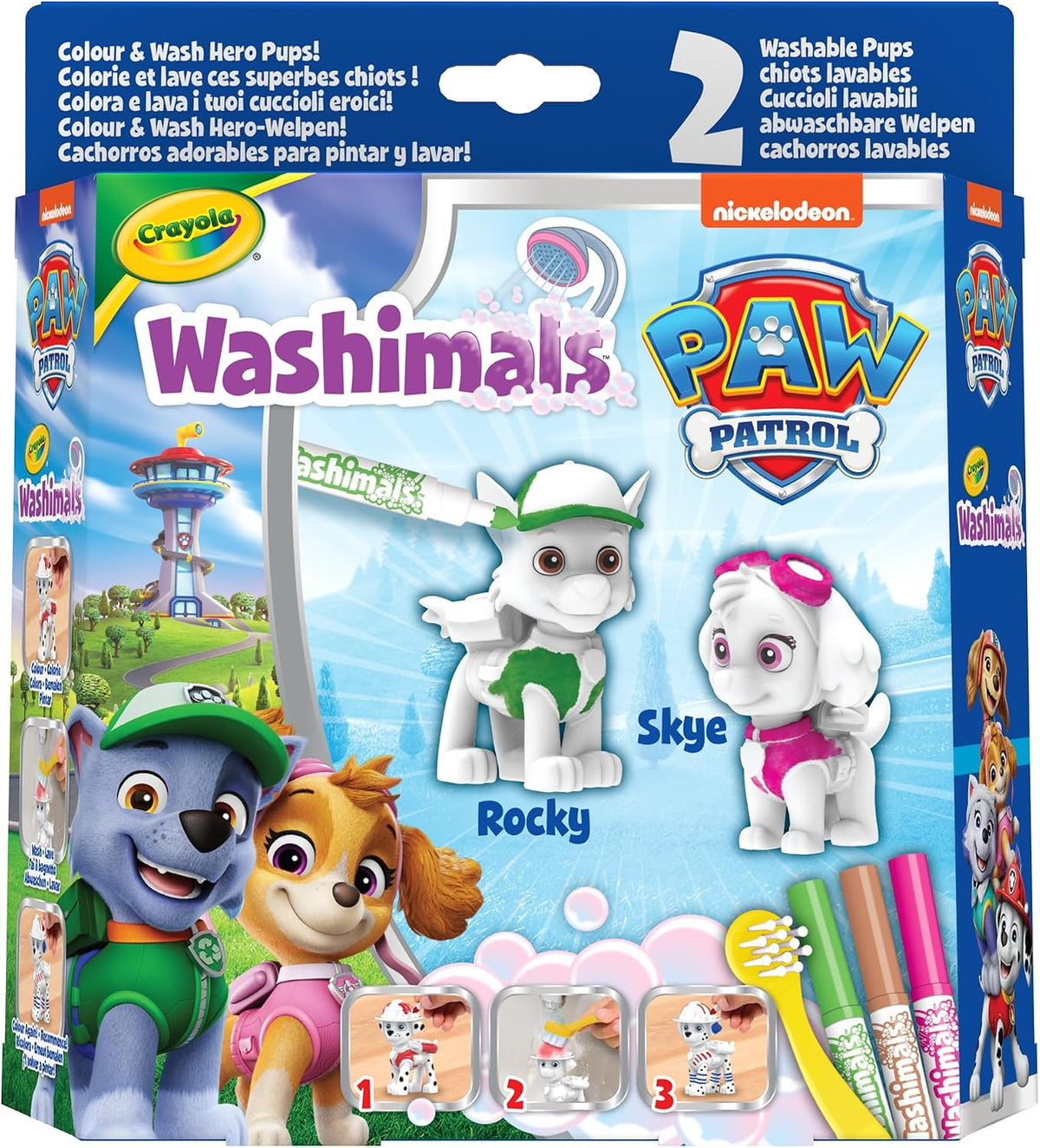 CRAYOLA - Washimals Paw Patrol Activity Set with 2 Puppies, 3 Washable Felt Tip Pens and Brush, Game and Gift for Children, from 3 Years
