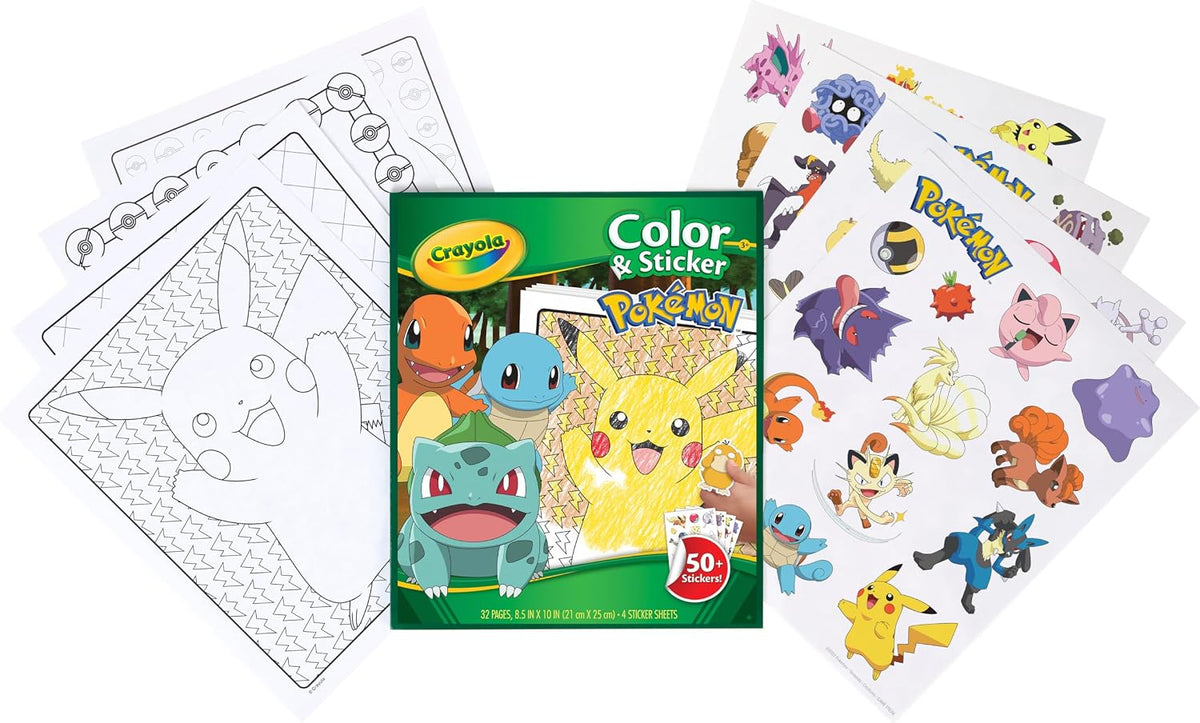 Crayola Pokémon Colouring Book with Stickers – 32 Fun Activity Pages & 4 Sticker Sheets | Kids Creative Colouring Set | Travel Activity Book for Boys & Girls Ages 3+