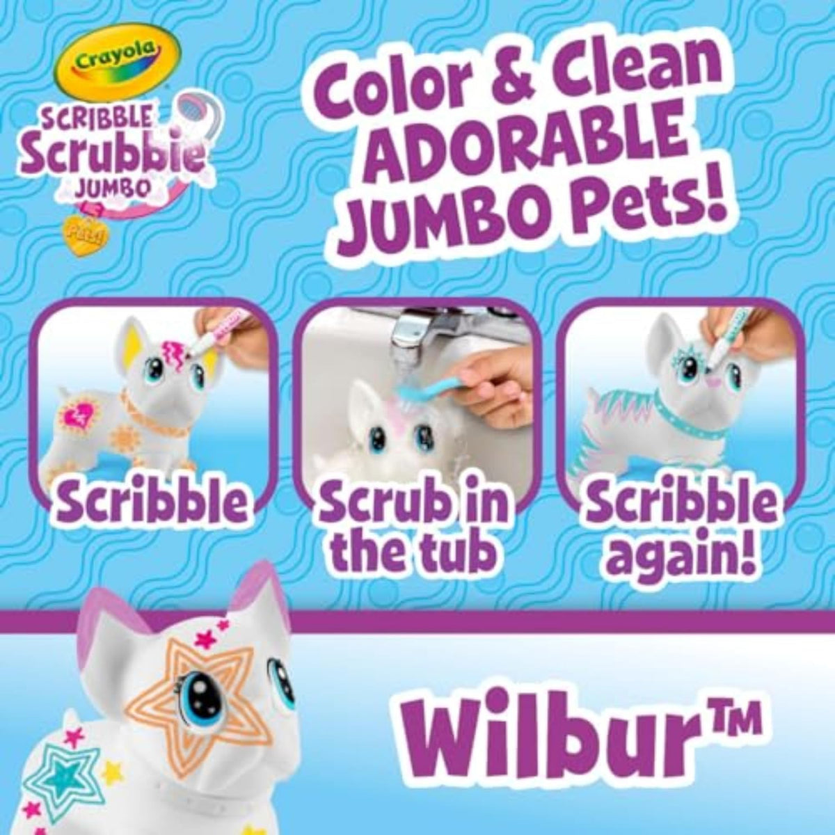 Crayola Scribble Scrubbie Jumbo, Large Posable Animal Toy, 6 Inches, Toy Cat for Girls & Boys, Animal Grooming Toy 3 years +