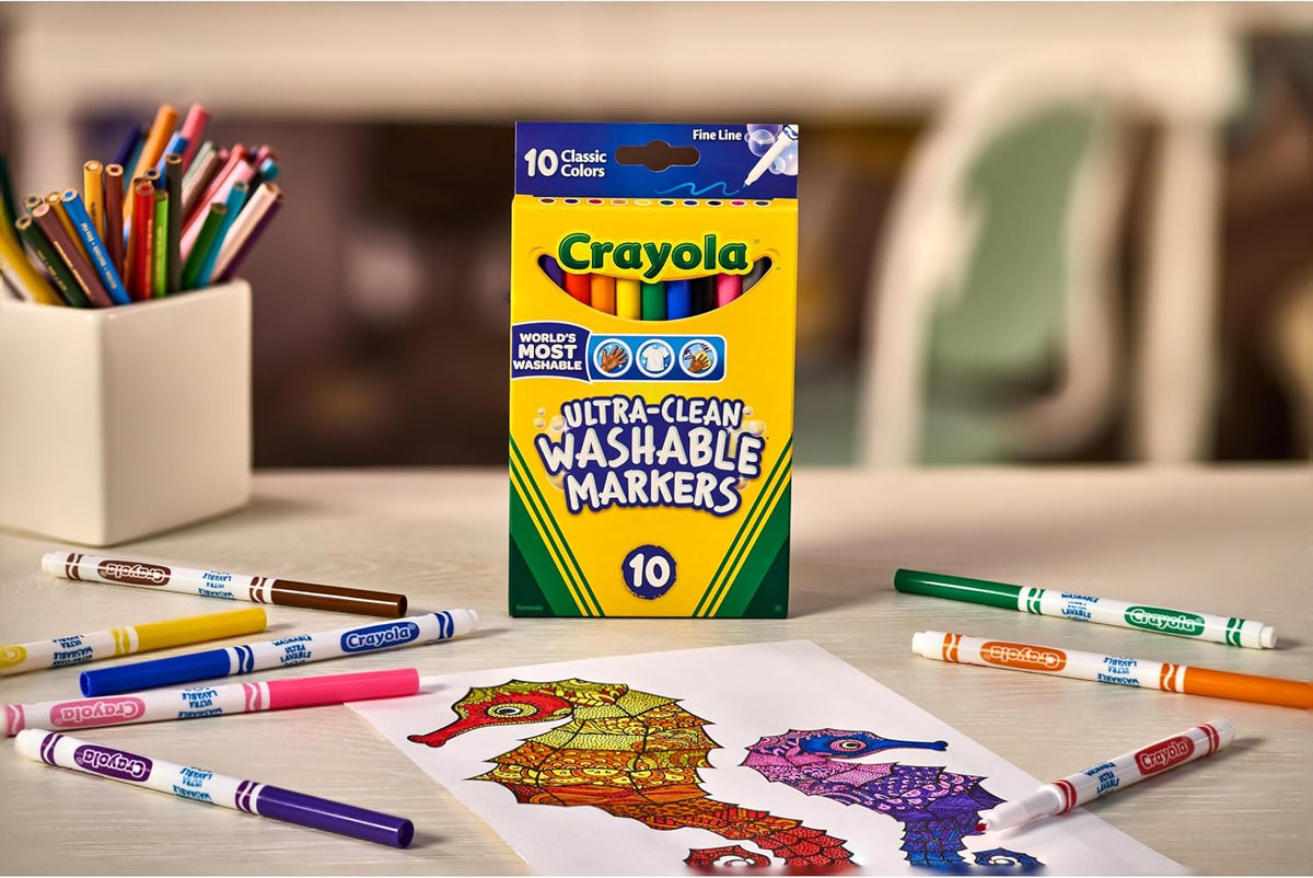 Crayola Ultra-Clean Markers, Fine Line, Classic Colors, Color Max Markers 10 count