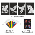 Unikplay Contrast Coloring Kit – Fantasy | Creative Art & Craft Set with Unicorn, Dragon & Phoenix for Kids