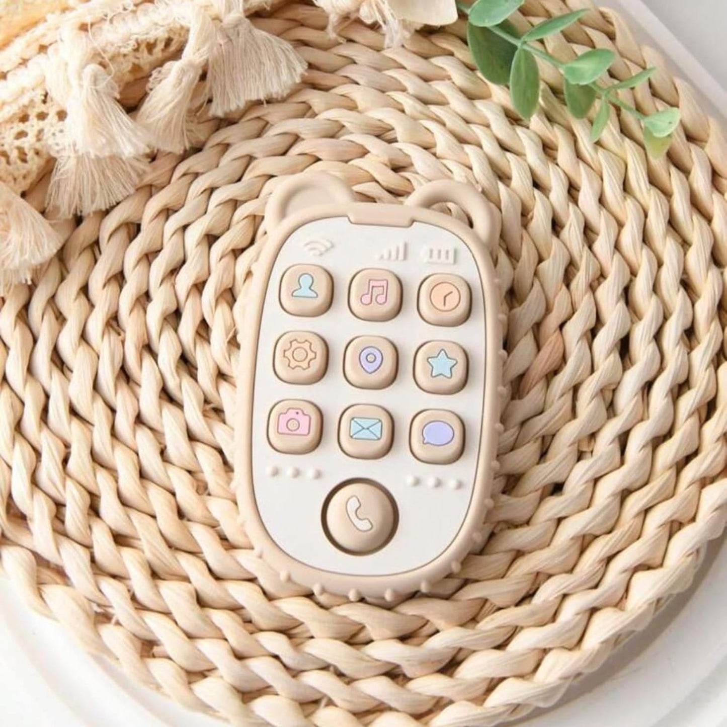 Baby Teether Phone Toy – Soft Silicone Mobile Phone Shape Teething Toy for Infants – BPA-Free, Food-Grade, Safe & Fun Oral Care Teether for Babies 3+ Months – Cute Mobile Design (Cream)