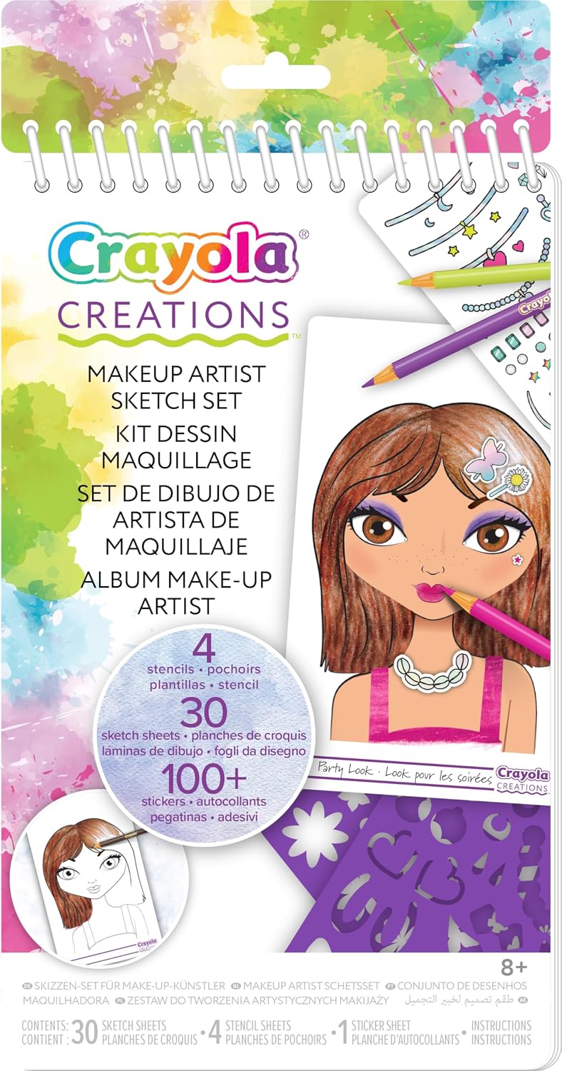 Crayola - Creations Compact Make-Up Artist Sketch Set | includes tutorial pages with beauty and makeup secrets and many pages of sketches |  trendy makeup and hairstyle tests and always find new fashion combinations | Ages 6+