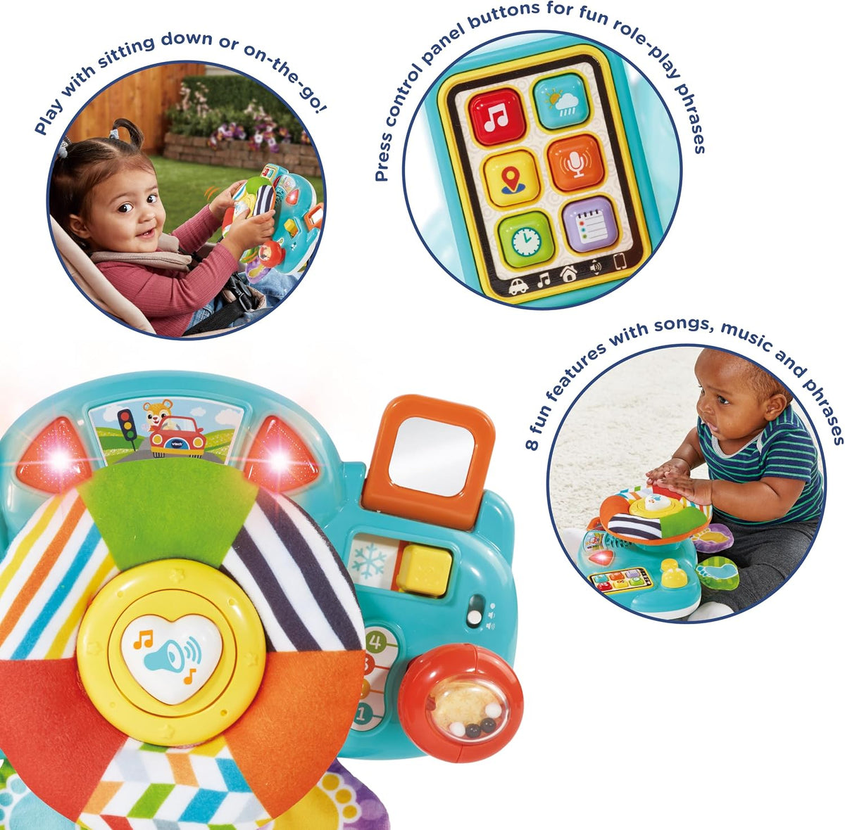 VTech Baby Beep Beep Driver – Interactive Steering Wheel Toy with Lights, Sounds, Buttons & Textures | Educational Toy for Babies 3–24 Months+