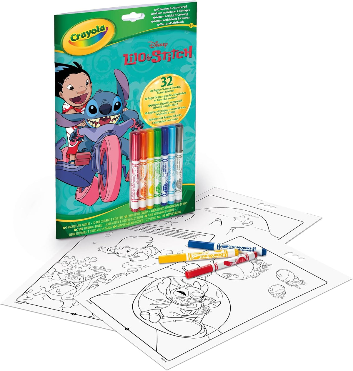 Crayola Lilo & Stitch Activity & Colouring Book – 32 Fun Pages with 7 Washable Mini Felt-Tip Pens | Creative Art Set for Kids | Perfect Gift for Boys & Girls Ages 3+