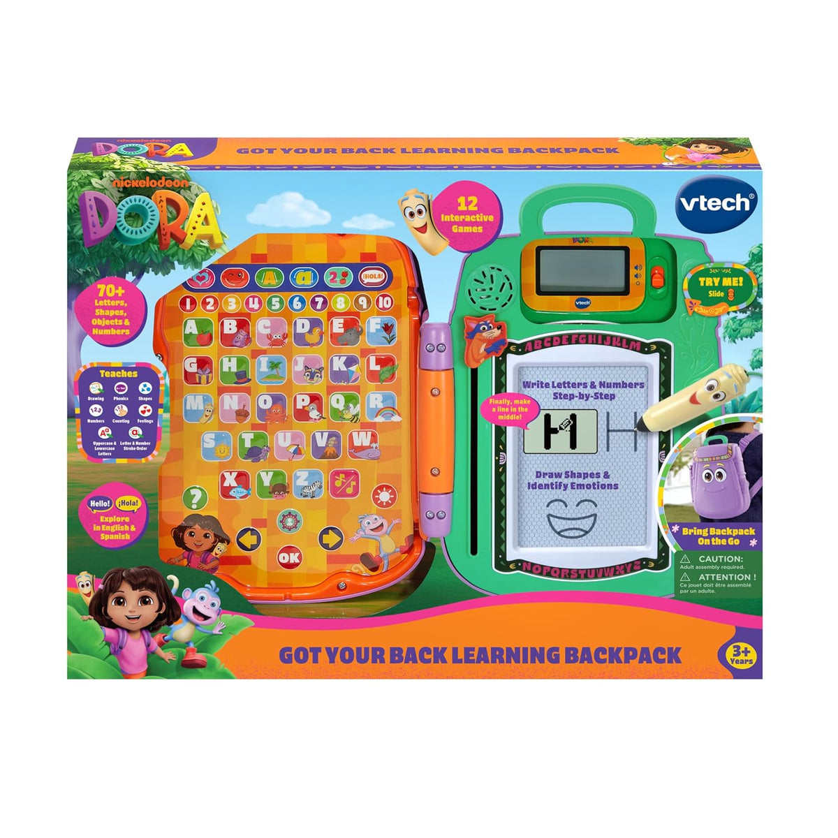 VTech Dora Got Your Back Learning Backpack – Interactive Educational Toy, Bilingual English & Spanish, Writing Board & Games for Kids 3+ Years