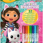 Crayola - Gabby's Dollhouse Album Activity and Colouring e, 32 Colouring Pages and 7 Washable Mini Felt Tip Pens | ideal gift ages from ages 3+