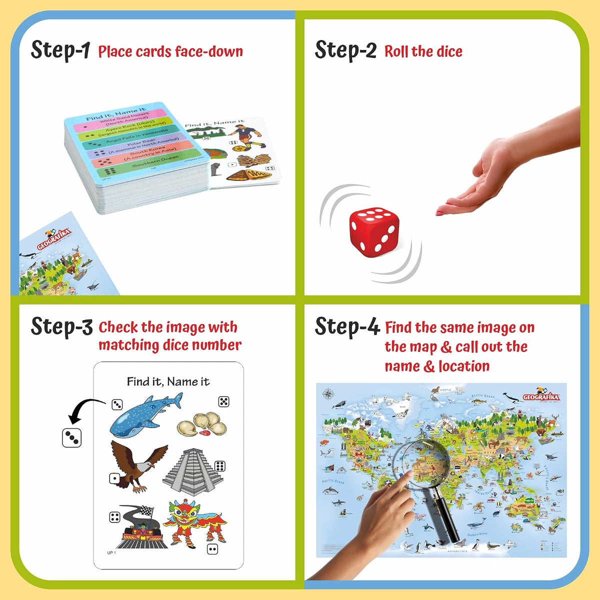UnikPlay - Geografika | Educational Game, Mini Edition, World Map Board Game, Geography Illustrated Map with Cards | Learning Tools for Boys & Girls