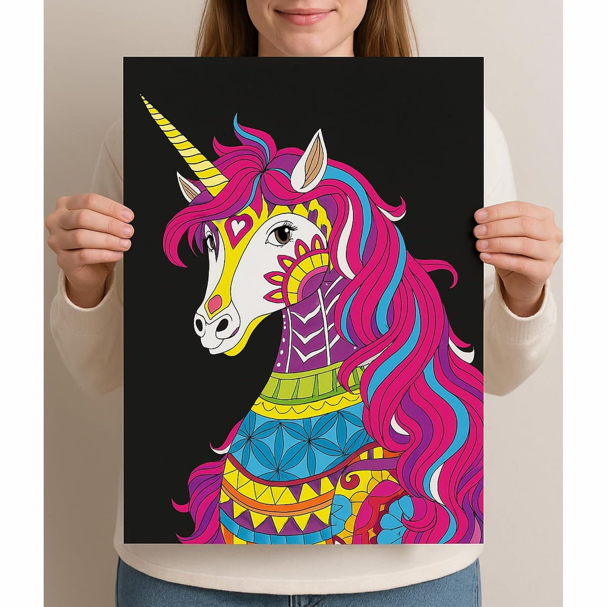 Unikplay Contrast Coloring Kit – Fantasy | Creative Art & Craft Set with Unicorn, Dragon & Phoenix for Kids