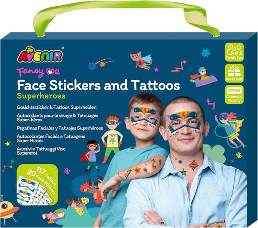 Avenir - Fancy Me Face Stickers & Tattoos for Kids – Superheroes | 110+ Cosmetic-Grade Removable Stickers | Fun Family Fashion Activity for Parties, Dress-Up & Creative Play