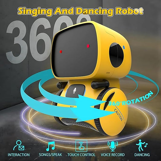 Mini Smart Robot Toy for Kids – Voice-Controlled Interactive Talking Robot with Lights & Sounds, Educational Toy for Boys & Girls Ages 3+ (Yellow)
