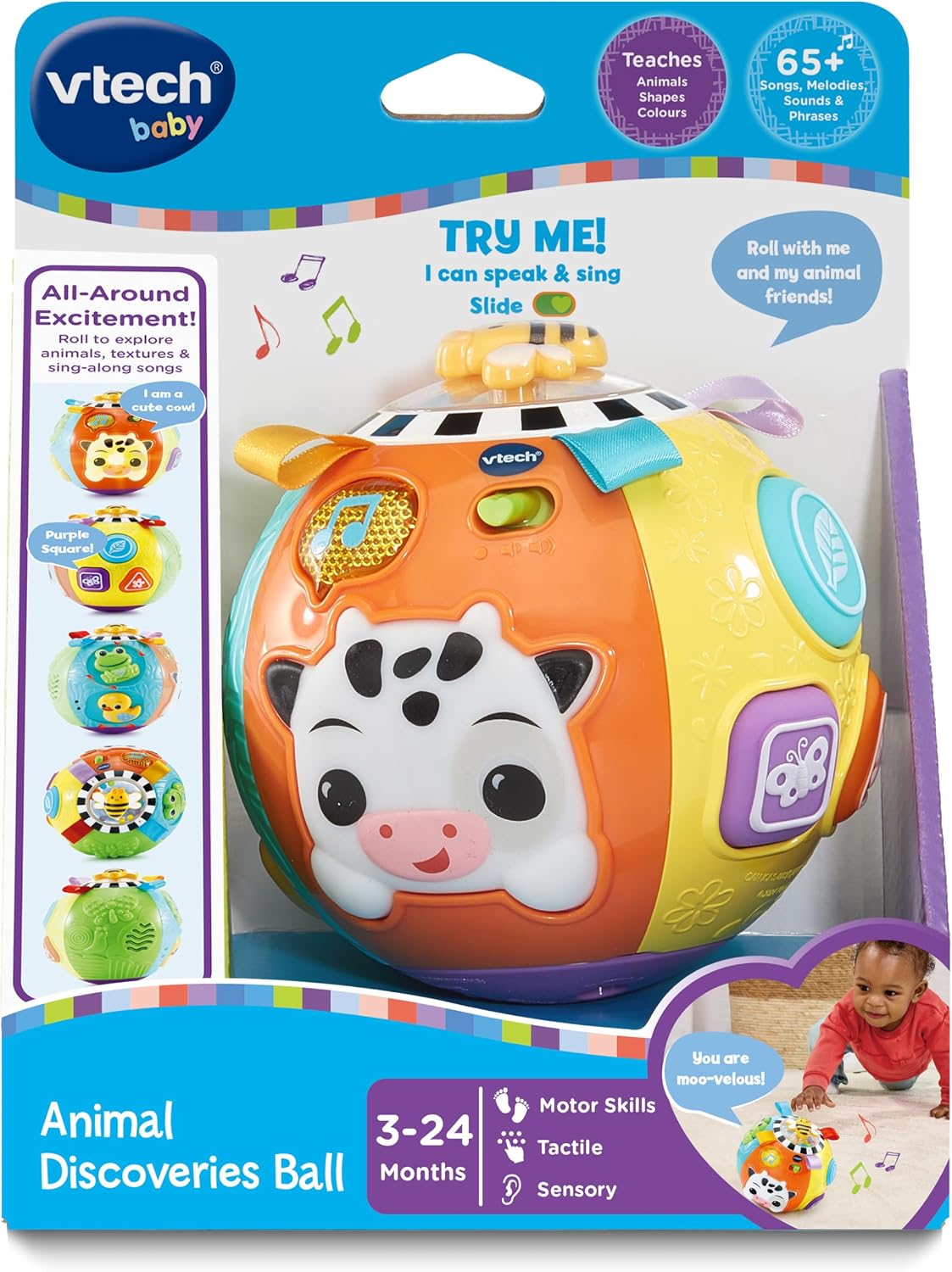 VTech Animal Discoveries Ball – Interactive Learning Toy for Babies | Light-Up Musical Activity Ball with Sounds, Textures & Shapes | Develops Motor Skills, Colors & Animal Recognition