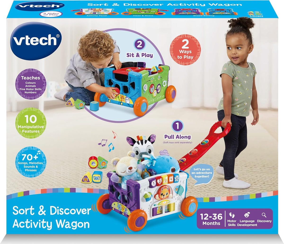Vtech - Sort & Discover Activity Wagon - Multicolour | Load up and get ready to roll with four sides of play including an activity panel | Suitable ages 12m + up