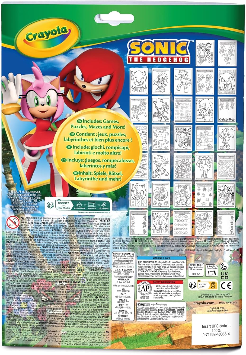 Crayola Sonic the Hedgehog Activity & Colouring Book – 32 Fun Pages with 7 Washable Mini Markers | Kids Creative Art Set | Perfect Gift for Boys & Girls Ages 3+
