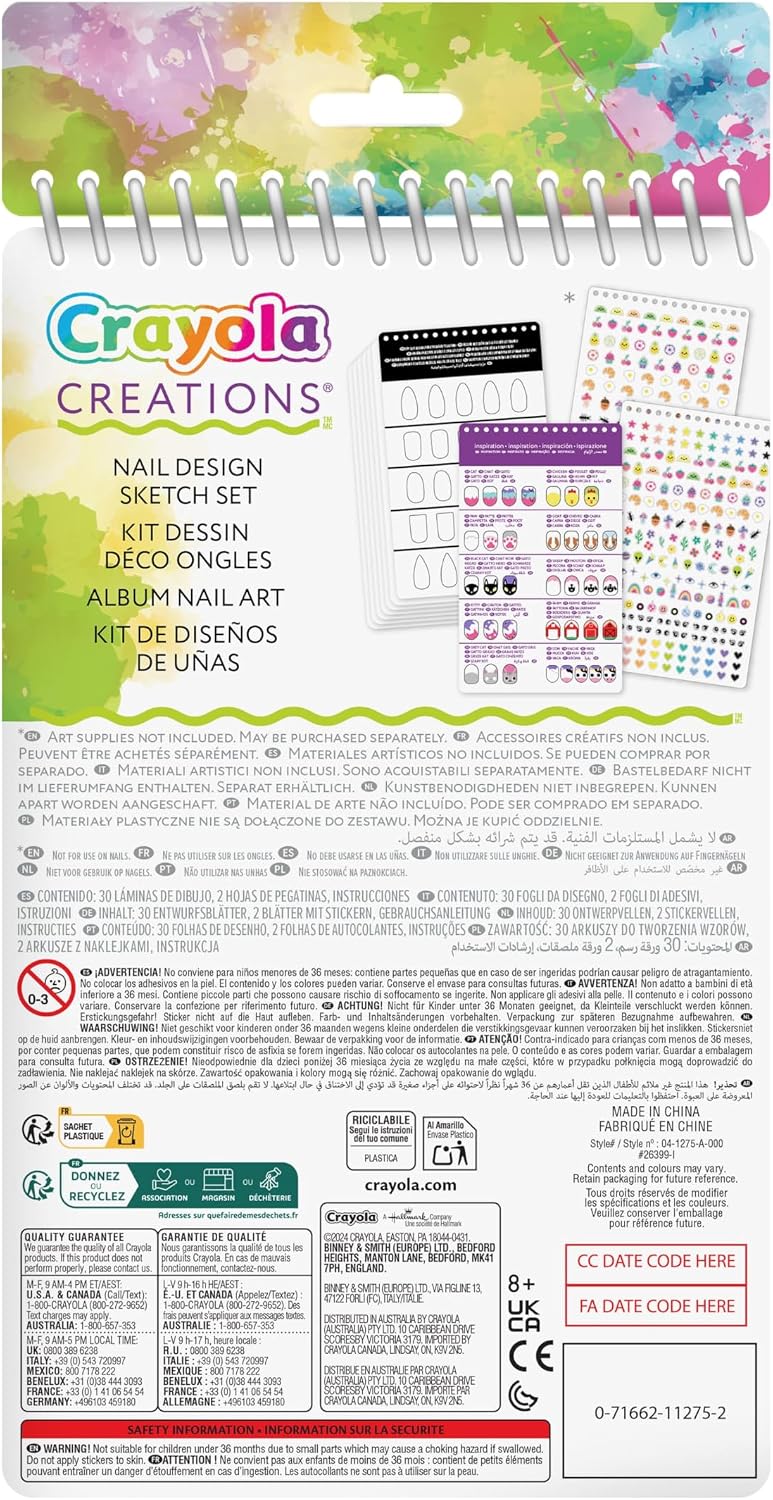 Crayola Nail Design Portfolio – 30-Page Creative Activity Book with Stickers | DIY Nail Art Sketch & Design Set for Girls Ages 8+ | Fashion & Art Fun