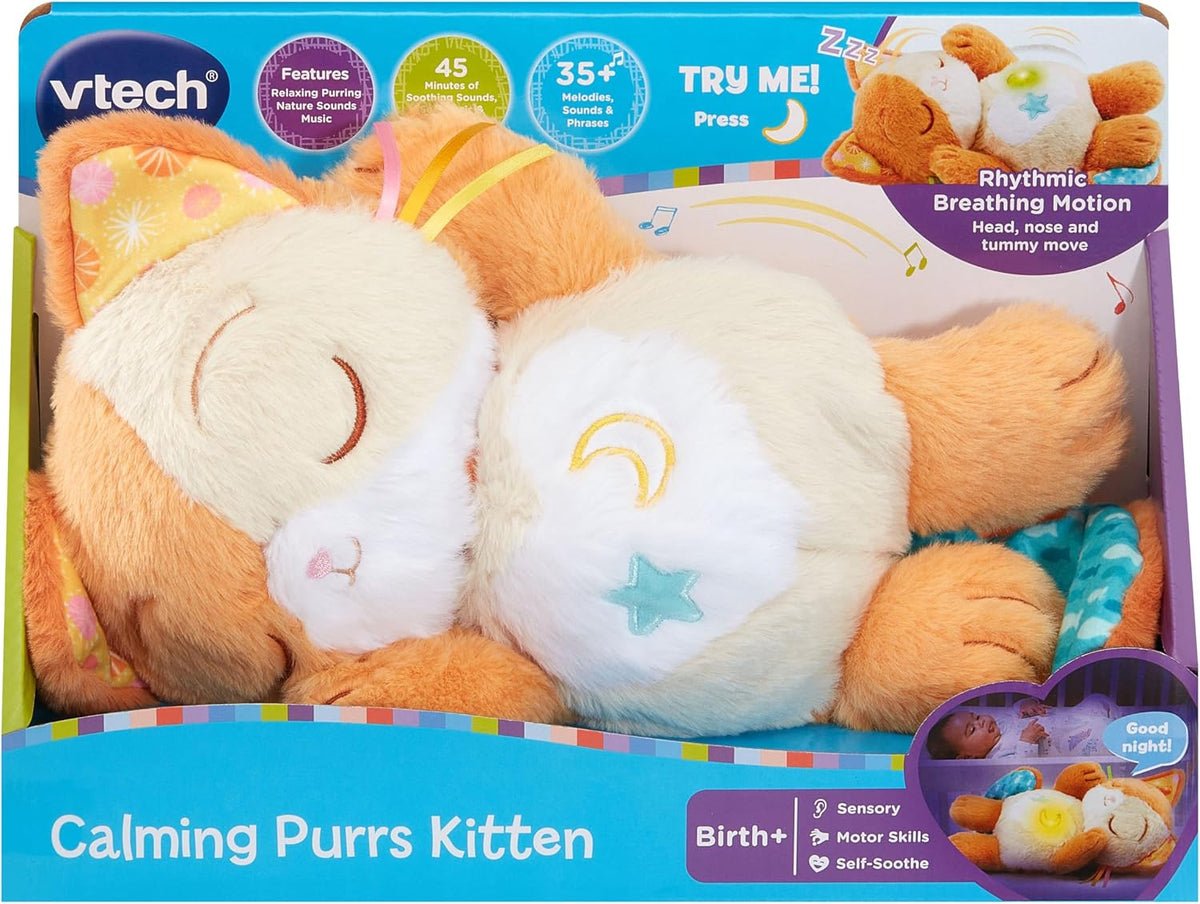 VTech Calming Purrs Kitten – Soft & Snuggly Interactive Baby Toy with Gentle Motions, Soothing Lights, 15 Melodies, White Noise & Timer Options for Infants 0M+