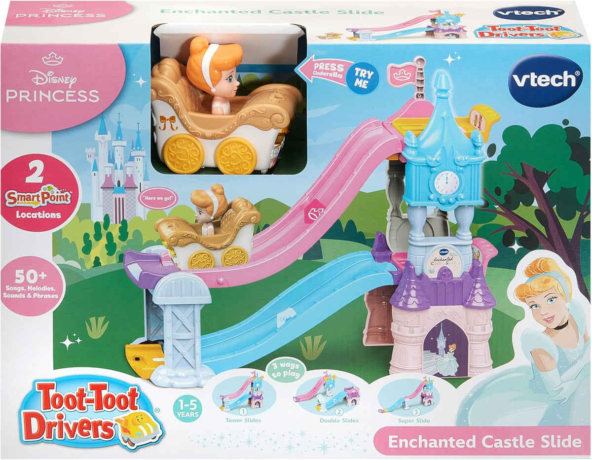 Vtech - Toot-Toot Drivers Enchanted Castle Slide, Disney Princess Playset - Multicolour | with Included Cinderella Vehicle, Lights, Phrases, Songs, Interactive | Ideal for ages 1-5 + up