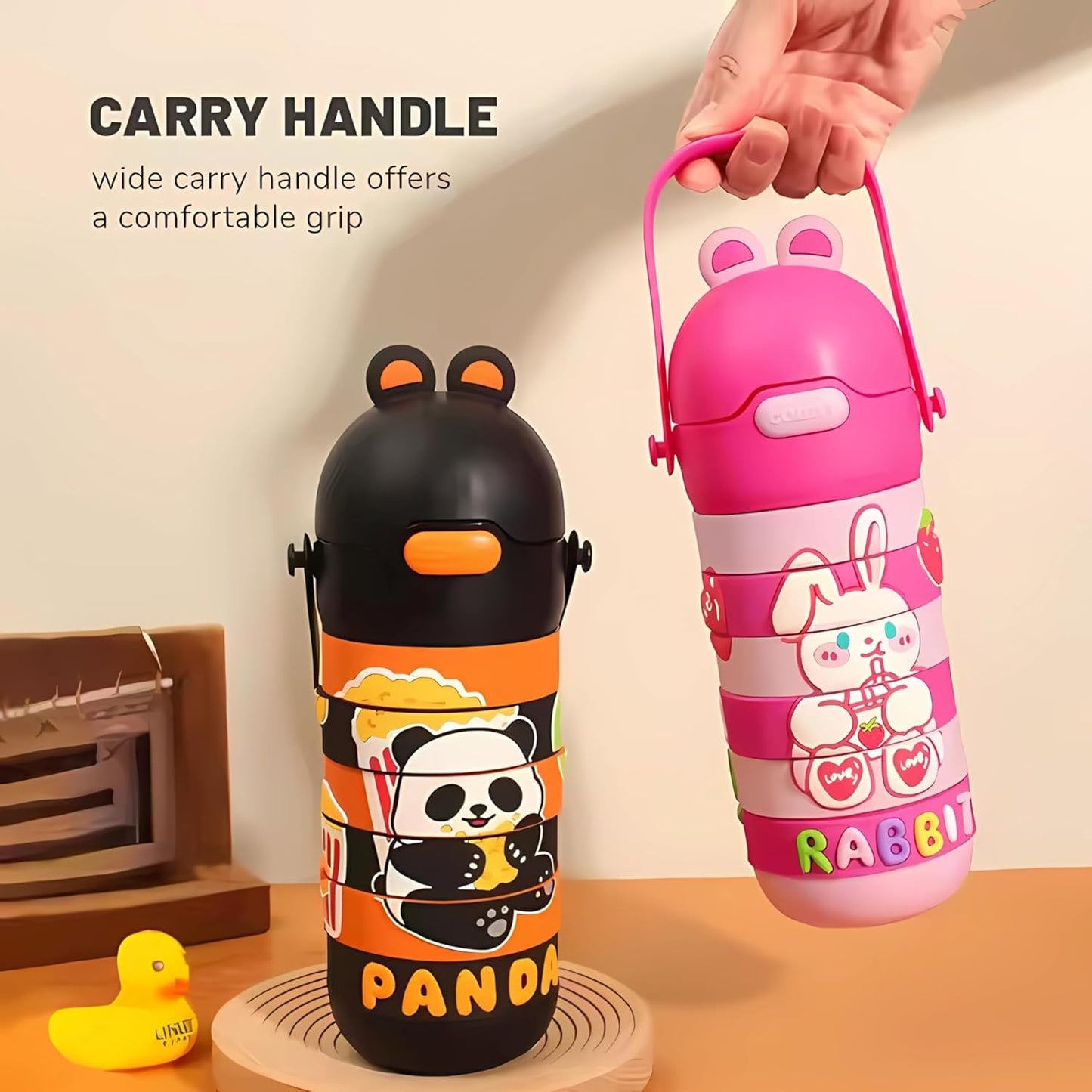 Stainless Steel Kids Puzzle Swirl Water Bottle with Straw & Strap Double Wall Vacuum Insulated Educational, Fun and Learning Water Bottle for Kids, Girls and Boys Leak Proof 430ml (Pink)