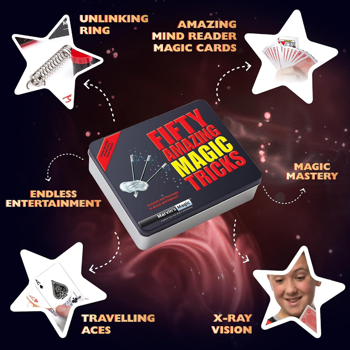 Marvin’s Magic 60 Greatest Magic Tricks Set – Professional Magic Kit with Svengali Cards, Dynamic Coins & Video Instructions
