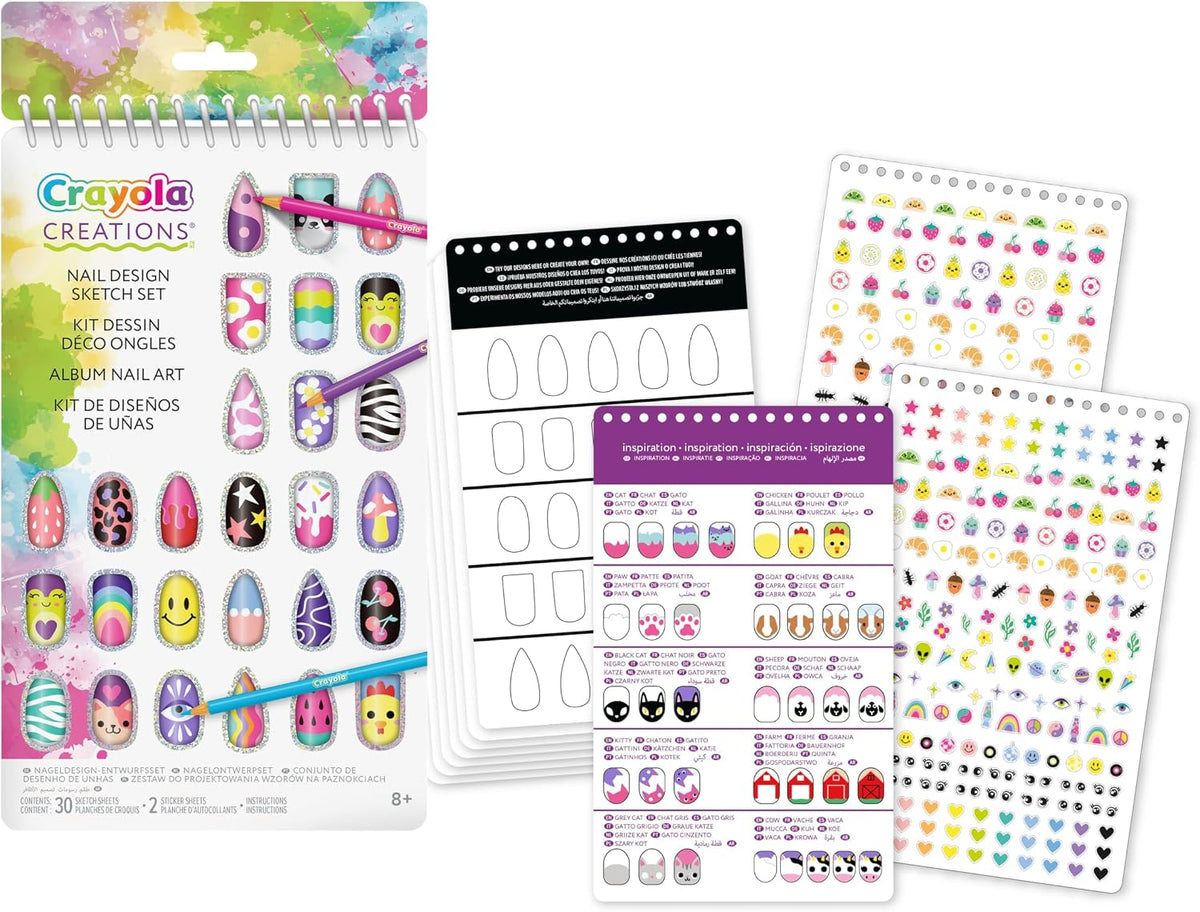 Crayola Nail Design Portfolio – 30-Page Creative Activity Book with Stickers | DIY Nail Art Sketch & Design Set for Girls Ages 8+ | Fashion & Art Fun