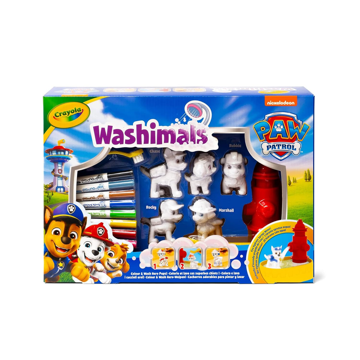 Crayola - Washimals Paw Patrol Activity Kit with 5 Baby Animals, 8 Washable Felt Tips, Bath with Shower, Small Brush, Game and Gift for Children, from 3 Years