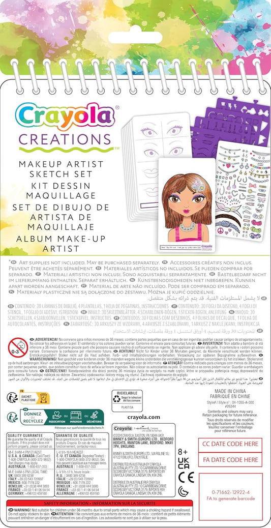 Crayola - Creations Compact Make-Up Artist Sketch Set | includes tutorial pages with beauty and makeup secrets and many pages of sketches |  trendy makeup and hairstyle tests and always find new fashion combinations | Ages 6+