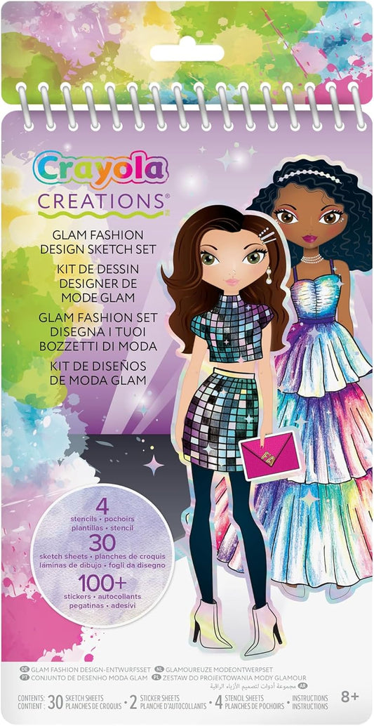 Crayola Creations Glam Fashion Set – 30-Page Drawing & Activity Kit with Stencils and Stickers | Create Your Own Fashion Collection | Creative Art Set for Girls Ages 8+