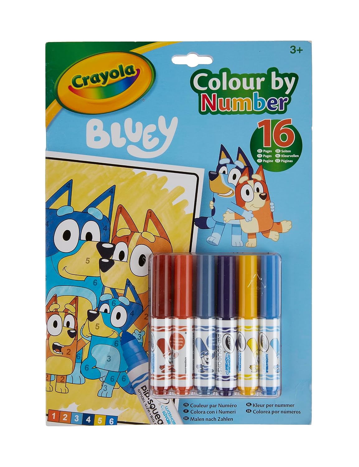 Crayola - Colour by Numbers - Bluey (Includes 16 Colouring Pages and 6 Mini-Markers) | Early Years Educational Colouring Fun | For Ages 3+