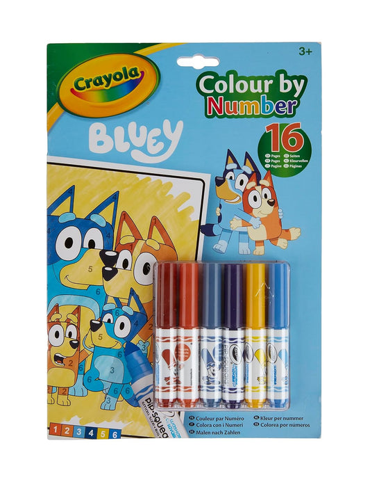 Crayola - Colour by Numbers - Bluey (Includes 16 Colouring Pages and 6 Mini-Markers) | Early Years Educational Colouring Fun | For Ages 3+