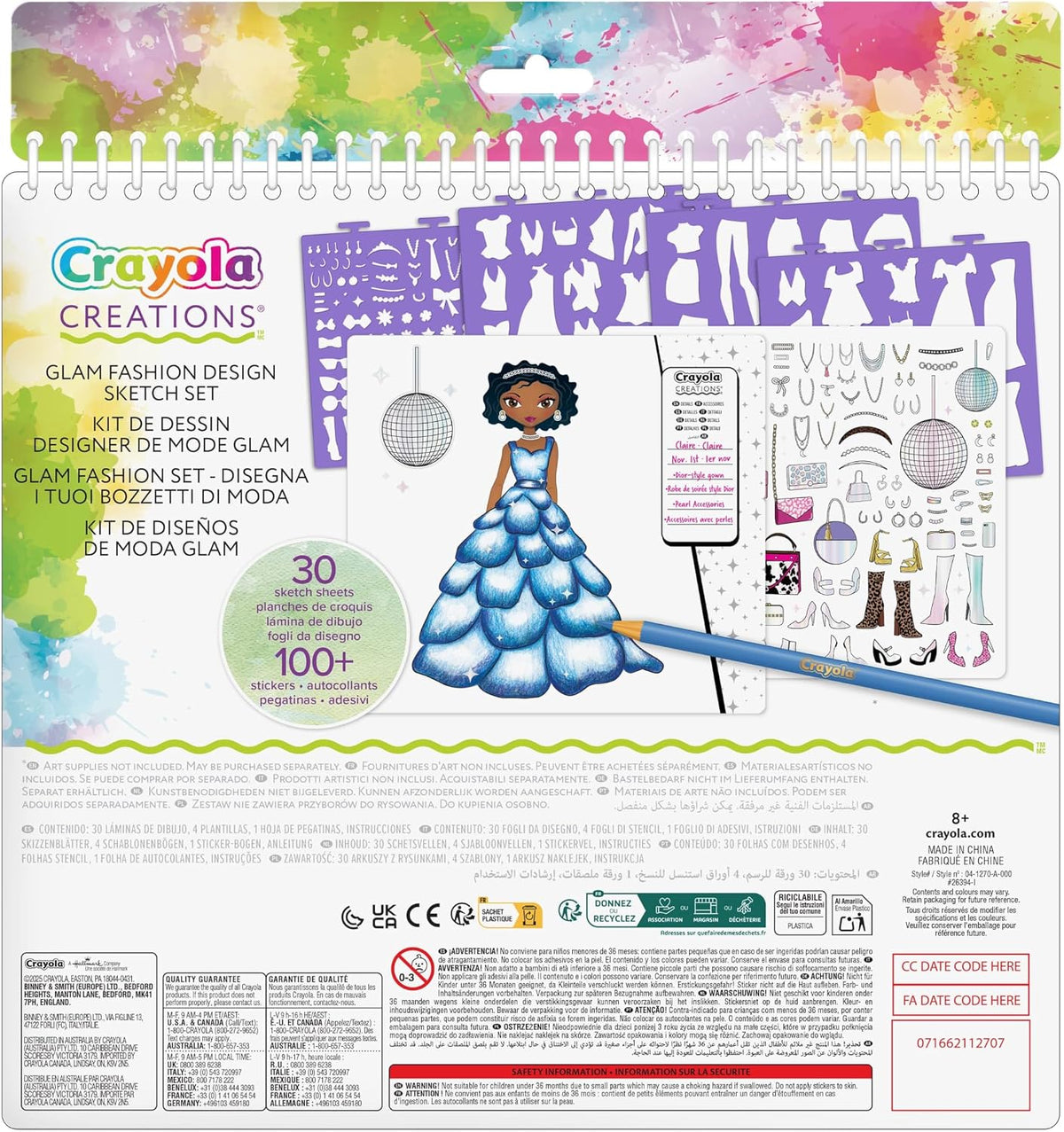 CRAYOLA Creations Glam Fashion Set, Create Your Own Fashion Collection, Drawing Set with Stencils and Stickers, Creative Activity for Girls, from 8 Years