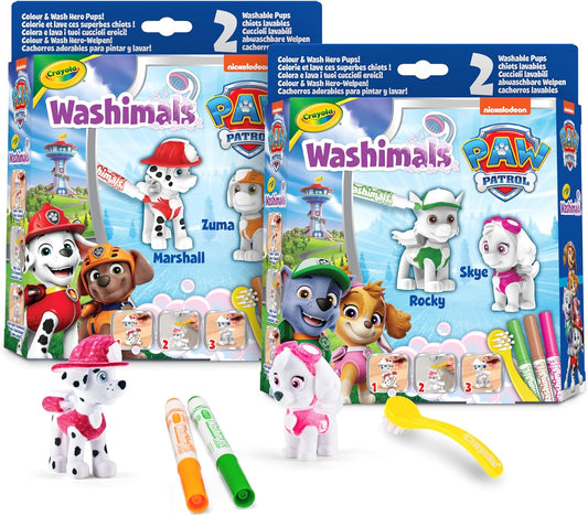 CRAYOLA - Washimals Paw Patrol Activity Set with 2 Puppies, 3 Washable Felt Tip Pens and Brush, Game and Gift for Children, from 3 Years