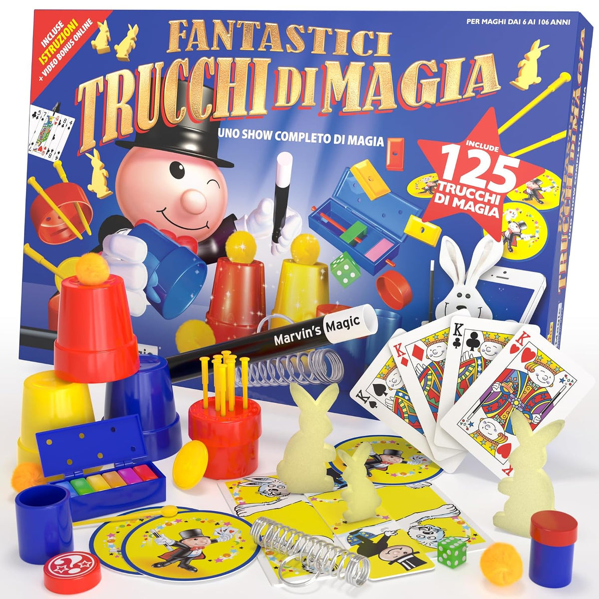 Marvin’s Magic Deluxe Edition – 225 Amazing Magic Tricks Set for Kids, Complete Magician Kit with Props, Cards & Video Instructions