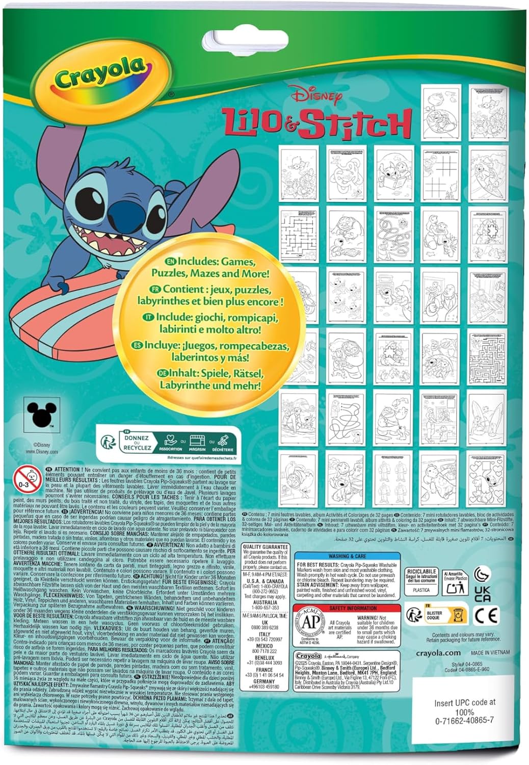 Crayola Lilo & Stitch Activity & Colouring Book – 32 Fun Pages with 7 Washable Mini Felt-Tip Pens | Creative Art Set for Kids | Perfect Gift for Boys & Girls Ages 3+
