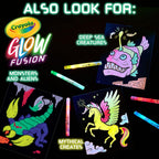 Crayola Glow Fusion, Glow in The Dark Coloring Set with Markers, Mythical Creature Coloring Pages, Gift for Kids