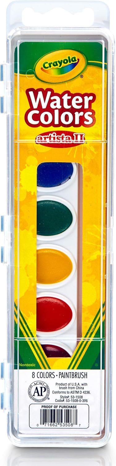 Crayola Artista II Watercolors Set – 8 Classic Washable Colors with Paintbrush | Non-Toxic Kids Paint Set for Art, Crafts & School Projects, Ages 3+